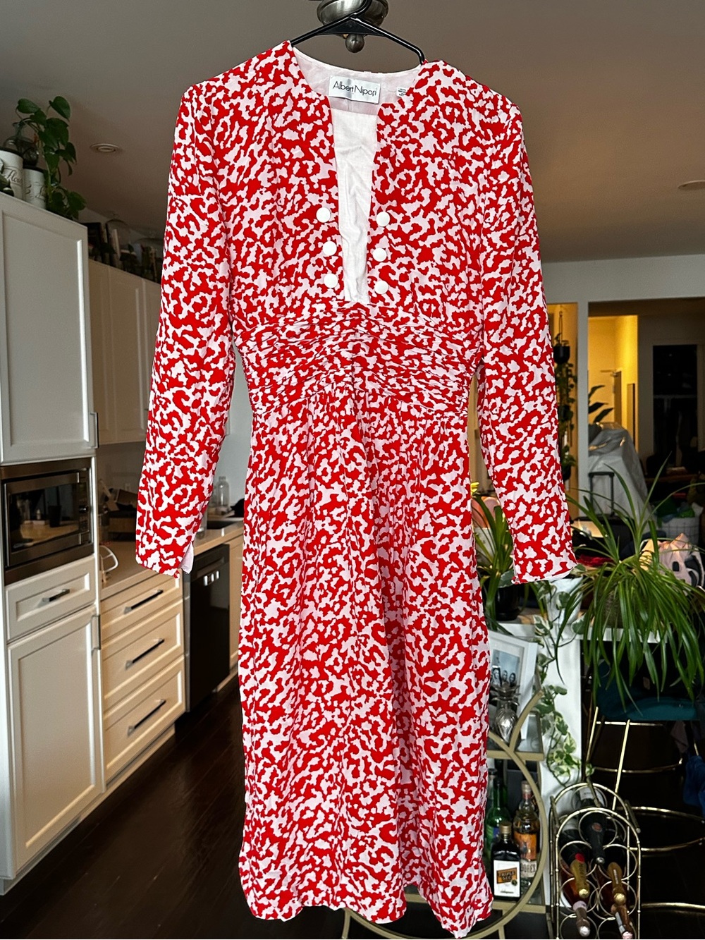 Vintage Albert Nipon Red & white Abstract Print Dress